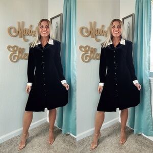 Ronni Nicole vintage 1957 Black velvet Sheath Dress Long Sleeve button down 12